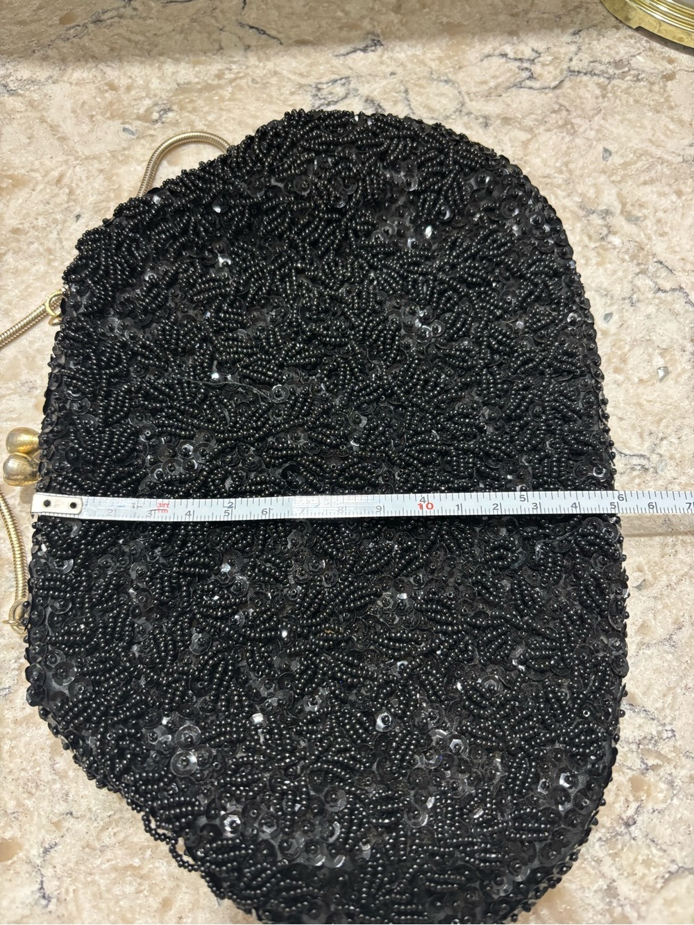 Vintage Black Beaded Evening Clutch with Gold Chain - Picture 10 of 10